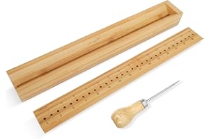 Whemyreat 32 cm Punzonadora de Encuadernación de madera,con un punzón y cuna para manualidades,Punzonadora de Madera para Juego de Carpetas de Encuadernación