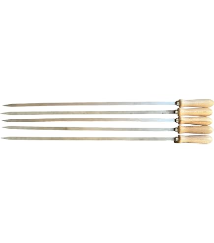 Omenluck Spiedi Per Barbecue In Acciaio Inox - 6 Pezzi, 42 Cm, Doppia Rebbia, Manico In Legno, Colore Marrone