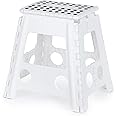 LIVIVO Folding Step Stool – Compact and Lightweight Two Tier Anti Slip Stepping Stool - Folds Flat with Carry Handle for Easy Storage and Transport (White)
