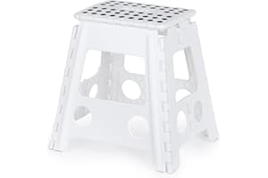 LIVIVO Folding Step Stool – Compact and Lightweight Two Tier Anti Slip Stepping Stool - Folds Flat with Carry Handle for Easy Storage and Transport (White)