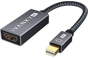 IVANKY Mini DisplayPort to HDMI Adapter 4K@30Hz, Thunderbolt 2 (Mini DP) HDMI Adapter Nylon, geeignet für MacBook Air/Pro, Microsoft Surface Pro, Monitor, Projektor und weitere – 20cm, Grau