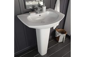 Festnight Lavabo de pie Lavabo con Pedestal en Cerámica Blanco 65x52x20 cm