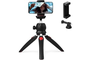 Polarduck Mini Stativ, Handy Stativ, Kamera Stativ, Stativ für iPhone/DLSR/Beamer/Webcam mit GoPro Halterung und Smartphone Halterung, Kugelkopf Stativkopf 360 Grad Panorama und Ausziehbare Beine