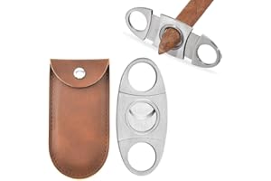 HELWEET Przecinarka do cygar, nożyczki z podwójnym ostrzem, może precyzyjnie ciąć cygara, kompatybilna z większością rozmiarów cygar, dostarczana z 1 skórzaną torbą do przechowywania