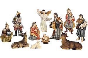 Qikam Krippenset mit 11 Figuren, Weihnachtskrippe handgefertigtes Weihnachtskrippenset Weihnachtskrippe mit Krippenfiguren Weihnachtsdekoration