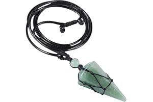 Nupuyai Braided Crystal Point Pendant Necklace for Women Men, Hexagonal Pendulum Pendant with Adjustable Cord