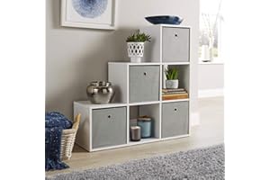 Home Source Step Style Storage 6 Cube Bookcase Wooden Display Staircase, White