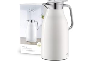 alfi SKYLINE 1,5 l, jarra isotérmica de acero inoxidable con inserción higiénica de vidrio duro, tapón de rosca con cómodo pulsador, mango ergonómico a una mano, ideal como jarra de café o té, sin BPA