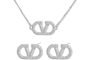 Bcenoilua Schmuckset für Damen Halskette Ohrringe Set Buchstabe V Geometrische Hypoallergen Quadrate Ohrstecker Ohrringe Anhänger Halskette Modeschmuck für Frauen und Mädchen Geschenke Gold & Silber