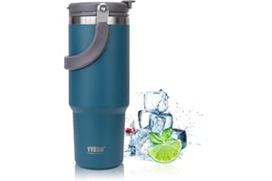 Riley Joy Thermobecher 900ml,1200ml Trinkbecher mit Deckel und Strohhalm aus Edelstahl Isolation von Warm- und Kaltgetränken Kaffeebecher für Wasser, Kaffee oder Eistee (Blau, 1200 ml)