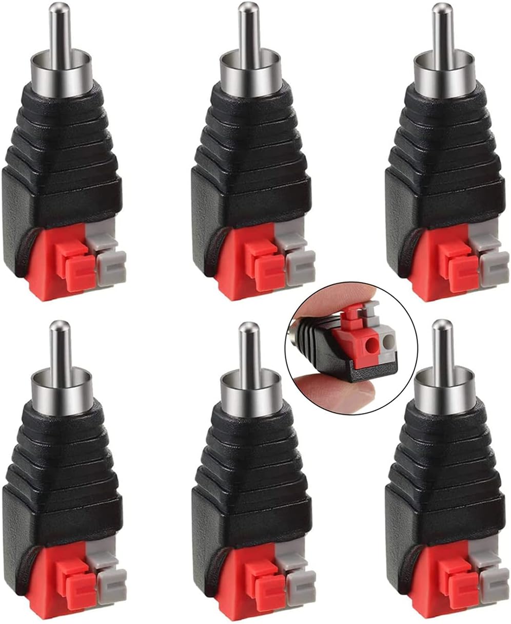 Greluma 6 Piezas Adaptador de Cable RCA a Altavoz, Altavoz de Subgraves, Phono RCA Macho a AV, 2 Terminales de Tornillo, Vídeo, Audio, Resorte, Tipo de Presión, Balun para CCTV