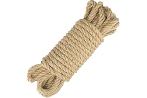 jijAcraft Corde de Jute Ficelle Corde Chanvre 8mm d'épaisseur, 10 mètres de Long, pour Le Bricolage, Décoration de Meubles, l'emballage, Jardinage, Arbre à Chat Naturel