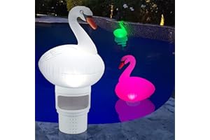 LANSUPER Chlor Dosierschwimmer, Große Chlorspender Pool Chlor Schwimmer mit Aufblasbare Schwan Farbwechsel-Solarlicht, Spa Pool Chlortabletten Dosierer, Einstellbar Chemikalienschwimmer Pool
