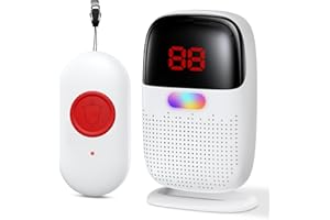 Pakinui Notrufknopf für Senioren, Notruf Armband mit Digitalanzeige, Kabellos Hausnotruf Senioren USB-Aufladung, Tragbares Notfall Knopf Alarm Seniorenmit 38 Klingeltöne (1 Sender 1 Empfänger)