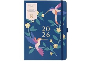 BUSYB Busy B A5 2026 Diary - Busy Life Weekly Planner Journal – Life Diary for Students, Teachers, Work & More with Dual Schedules, Year Calendar, Pen Loop, Pockets & Elastic Closure Band - Birds Print