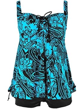 Damen Retro Geblümter Badeanzug Große Größen Zweiteiliger Badebekleidung Pin Up Tankini Bauchweg Bademode