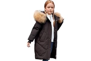 amropi Mantel Mädchen Daunenjacken mit Fell Kapuze Lang Winterjacke Wintermantel für 5-13 Jahre