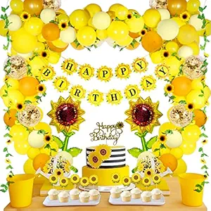 Party Propz Sunflower Theme Birthday Decorations Kit - 108Pcs Combo- 1st Birthday Decoration For Girls, 2nd Birthday Decoration Items For Girls, Half Birthday Decorations, Birthday Decoration For Kids