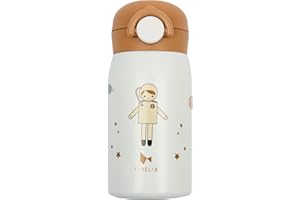 Fabelab Botella para niños de 320 ml, botella de agua para niños, diseño de astronauta, acero inoxidable, sin BPA, a prueba de fugas, botella de agua