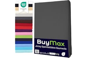 ‎BUYMAX Buymax® Spannbettlaken 140x200cm Baumwolle 100% Spannbetttuch Bettlaken Jersey, Matratzenhöhe bis 25 cm, Farbe Anthrazit ÖKO TEX Standard