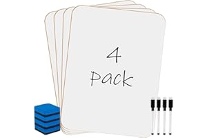 KAHEIGN 4 szt. małych białych suchościeralnych tablica, 21 cm x 30 cm, dwustronna mini trwała, przenośna, biała tablica z 4 długopisami i 4 gumkami, dla ucznia, nauczyciela,