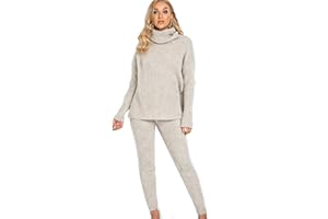 Crazy Girls New Ladies Chunky Knitted High Roll Neck Tops Women Winter Knitted Loungewear 2 Piece Set Tracksuit Leisure Plus size Uk 8-14