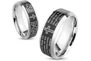 Autiga Herrenring Damenring Gebet Kreuz Edelstahl Damen Herren Ring Vater Unser schwarz Black