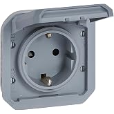 Legrand - 16A socket with side ground contact - Plexus - Waterproof IP55 - Componable to install with box or frame - Grey - 0