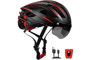 Casques de Vélo pour Hommes et Femmes, KINGLEAD MTB Bike Helmet with Magnetic Glasses and USB Rechargeable Light, Ajustable Mountain Bike Racing Helmet with Reflective Stripes