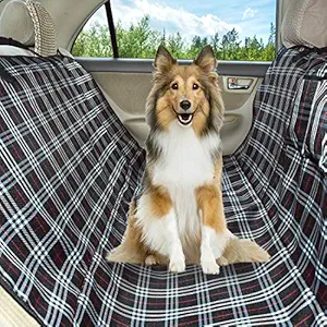 Coohom Dog Car Seat Covers,Waterproof Scratch Proof Nonslip Protector Pet Back Seat Covers,Scottish Grid Pattern Hammock Convertible for Cars Trucks and Suvs (Black)