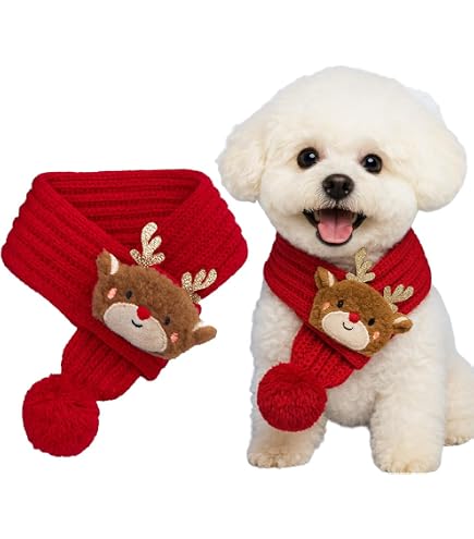 MELLIEX Costume De Noël Pour Chien Et Chat - Ensemble Chapeau Père Noël + Cravate Rouge, Réglable - Taille Grand - 2