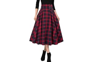 MGizo DtiSpectrum Jupes Plissées à Carreaux pour Femmes - Jupe Plissée Évasée à Taille Haute et Élastique à Boutons sur Le Devant Vintage en Tartan Mi-Longue