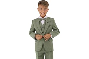 SIRRI Boys Textured 8-Piece Formal Suit - Slim Fit Set for Pageboy, Wedding, Communion, Ages 1-16