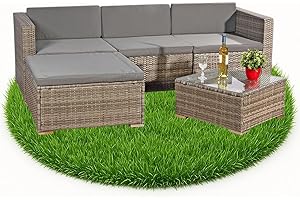 Melko Canapé en rotin, sièges Gris, mobilier de Jardin, Salon, Ensemble de Jardin Poly