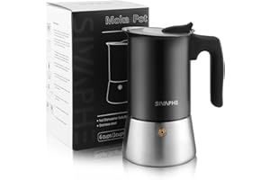 ‎SIVAPHE Sivaphe Espressokocher Induktion, Herd Espressomaschine, Edelstahl Espressokanne Mokkakanne Espresso Maker, Aluminiumfrei 6 Tassen 300ML Schwarz