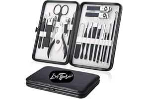 L'AS TIJARA Kit Manucre Pedicure Professionnel Coupe Ongle Coupe Cuticule, Outils de soins pédicure Trousse set Manucure Pedicure complet de 18 pièces. (Noir) (Blanc)