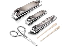 LINGCHUANG 6-in-1 Stainless Steel Manicure Kit, Nail Clipper + Nose Hair Scissors + Ear Spoon | Mili-Grade Blades & TSA Compliant | Portable Travel Essentials