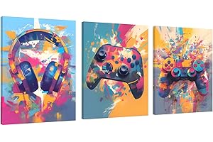 KEPUARM 3Pcs Gamer Posters Jeu Vidéo Déco, Affiche de Jeu avec Cadre, Decoration Murale Chambre Gaming, Art Toile Peinture Photo pour Garçons Chambre, dortoir (30 x 40 cm) (Rose + Couleur)