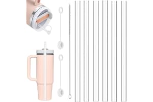 Morocket 6 Stück Ersatz Strohhalme Set, 31cm Wiederverwendbar Klare Strohhalme mit Reinigungsbürste und Strohkappen für Stanley Cup 40/30oz/20oz