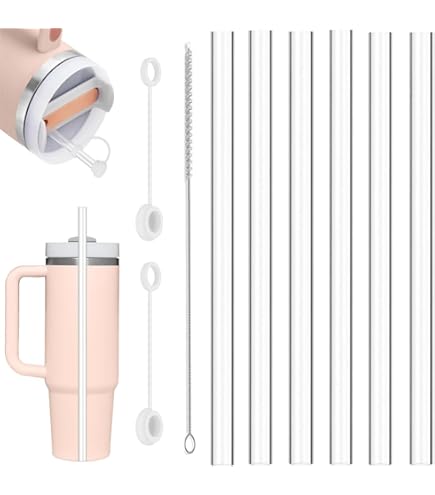 ALINK Pack of 12 Replacement Glitter Straws and Covers for 100ml, Stanley Adventure Travel Tumbler Cup, Reusable, Compatible with 100ml, 30 oz, 60 ml