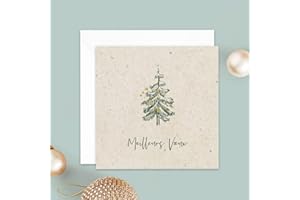 popcarte Carte de vœux 2025 • Joli Sapin Kraft • Lot de 16 Cartes • Papier haut de gamme • 16 Enveloppes Blanches • 14x14 cm Pliée • Idéal pour souhaiter la Bonne Année