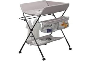 Pantanal Baby Folding Changing Table for Diaper Nappy with Storage on Wheels, Mobile Infant Nursing Changing Station Table Height Adjustable Newborn Care Massage with Storage Bag Height Rule (Grey)