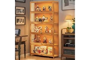 llekondkf 5-Tier Display Cabinet with Acrylic Glass Door, 165 cm High Display Case, Transparent Curio Cabinet&Bookcase for Collectibles, Books, for Playroom, Bedroom, Study Room (Brown Flip Door)