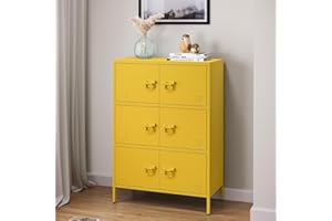 skølm Zandor Metall Kommode – Sideboard mit 2 Fächern & 4 Türen – Metallschrank in Senfgelb – Kleiner Mehrzweckschrank 80 cm breit – höhenverstellbare Füße – Aufbewahrungsschrank – Wohnzimmerschrank