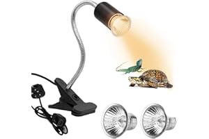 LASIEYO Tortoise Heat Lamp, Basking Lamp for Reptiles with 2 Pack 50W UVA+UVB E27 Basking Bulb Heat Spotlight with Clip for Aquarium Lizards Turtle Snakes