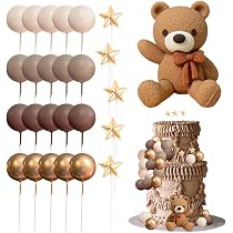 27 Decorazioni Per Torta A Forma Di Orso E Palline - Set Compleanno, Baby Shower, Feste, In PVC E Schiuma, Colori Beige E Marroni - 2