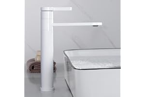 SHANFO Rubinetto Bagno Lavabo girevole a 360°, Rubinetti Bagno Bianco, Miscelatore Lavabo Bagno Alto, Monocomando Fredda e Calda Regolabile, 1M6OK-T