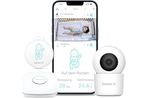 Sense-U Smart Baby Monitor 3+Caméra, Moniteur vidéo bébé avec mouvement, Rollover, capteurs de température de sensation | Vision nocturne, conversation bidirectionnelle