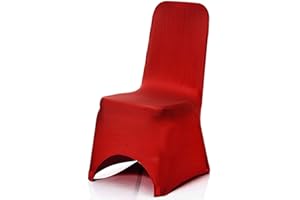 Trimming Shop Spandex Red Chair Cover Stretch Fabric Removable Washable Protective Slipcovers for Weddings Banquets Ceremony Hotel Dining Parties Décor, 10pcs