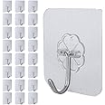 Relazoom Self Adhesive Hooks - 24 Packs of Stick On/Extra Strong Sticky Hooks - Sticky Wall Hooks for Hanging Coat, Towel, Picture, Keys & More